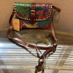 Patricia Nash Multi Color Leather Purse Nwt. Gold Flecks Crossover. Snap Front Flap And Snap On Strap. Front Strap And Buckle. Italian Leather. Cute Quality Purse. Leather Patterns, Crossbody Saddle Bag, Large Crossbody Bags, Brown Crossbody Bag, Multipurpose Bag, Leather Saddle Bags, Leather Ring, Brown Crossbody, Gold Flecks