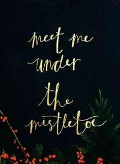 the words meet me under the mistleto written in gold ink on a black background