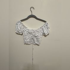 Garage Clothing Floral Top, Size Medium, Polyester, Off The Shoulder, Never Worn, Baby Tee White Short Sleeve Crop Top For Day Out, White Floral Print Cotton Crop Top, Spring White Cotton Crop Top, White Cotton Crop Top For Spring, Cute Cropped White Top, Cute White Cropped Top, White Cropped Floral Print Top, White Casual Crop Top For Spring, White Floral Print Crop Top For Day Out