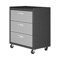 three drawers with wheels on each side and one drawer on the other, in grey