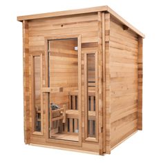 a wooden sauna is shown on a white background