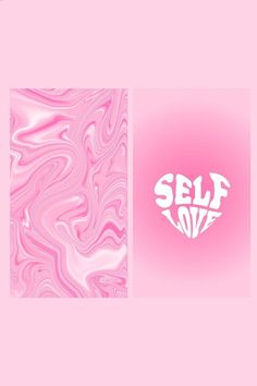 two different images with the words self love in white letters on pink and purple background