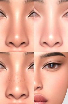 four different views of the same woman's face, including her eyes and nose