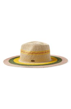 Vibrant stripes and a wide brim make this classic sun hat the perfect choice for sunny-day adventures and trips to the beach. Straw Spot clean Imported Multicolor Fedora For Vacation In Spring, Multicolor Fedora For Spring Vacation, Green Fedora With Curved Brim For Vacation, Green Curved Brim Fedora For Vacation, Green Wide Brim Fedora For Vacation, Green Flat Brim Fedora For Beach, Green Fedora For Summer Vacation, Green Summer Fedora With Curved Brim, Green Summer Fedora For Vacation