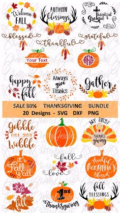 thanksgiving svt bundle with pumpkins, leaves and other fall lettering on white background