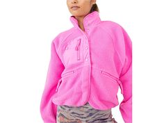 FP Movement Hit The Slopes Jacket - Women's Jacket : Living Magenta : Power through the chill and get ready to shred some pow in the FP Movement Hit The Slopes Jacket. A relaxed fit button-up jacket crafted from a supersoft and cozy fleece. Free People Movement is now FP Movement . FP Movement athletic wear provides the same blend of performance and style that set your workout look apart. Stand collar. Long sleeves with stretch cuffs. Zippered chest pocket; side hand pockets. Straight hemline. 1 Trendy Fleece Jacket With Pockets, Relaxed Fit Fleece Sports Outerwear, Fleece Sports Jacket, Trendy Long Sleeve Outdoor Fleece Jacket, Trendy Outdoor Fleece Jacket, Trendy Relaxed Fit Fleece Outerwear, Cozy Long Sleeve Fleece Jacket For Sports, Pink Fleece Athleisure Outerwear, Free People Movement