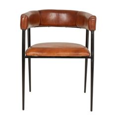 a brown leather chair with black legs