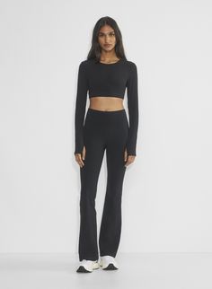 BUTTER NEW CHEEKY HI-RISE FLARE 30" LEGGING Black Dance Pants, Lululemon Mini Flare Outfit, Lulu Flare Leggings, Aritzia Workout Set, Png Leggings, Exercise Clothes For Women, Black Dress Pants Women, Aritzia Leggings, Flair Leggings