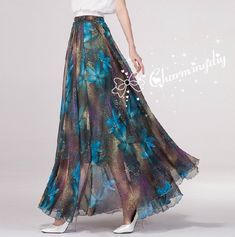 Blue Flowers Chiffon Skirt Long Maxi Sundress Beachdress Holiday Dress Women Summer Pleat Dress Beach Skirt Plus Size Dresses YM019 Detail Info: ❤ Color: as picture More color choice link: https://www.etsy.com/listing/213656440/chiffon-dress-color-card?ref=shop_home_feat_1 Please just note the color you want with order, we will make it according to your note. ❤ Material: Chiffon Waist 60-80cm, Please choose the length according to your height! We accept custom order, please note your waist and l Long Skirt Dress, Tea Length Bridesmaid Dresses, Holiday Dresses Women, Pleat Dress, Maxi Rok, Skirt Plus Size, Maxi Sundress, Y2k Aesthetic Outfits, Vintage Floral Pattern