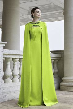 Luxury Silk Dress With Cape Sleeves, Classy Silk Dress, Luxury Elegant Floor-length Cape, Luxury Green Gown With Cape Sleeves, Elegant Luxury Floor-length Cape, Draping Fashion Design, Silk Floor Length Dress, Luxury Silk Cape Kaftan, Dress With Cape