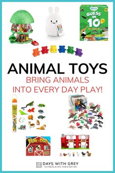 an animal toy is shown with the words animal toys bring animals into every day play