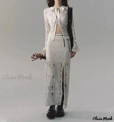 Olivia Mark - Tokyo Creative Healing Lace Top and Long Skirt Set Long White Skirt, Top And Long Skirt, Long Skirt Set, White Long Skirt, White Skirt, Lace Tops, White Skirts, Long Sleeve Lace, Olivia Mark