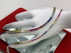 Beautiful Sapphire Tennis Bracelet  Channel Set Multi Color Lab Created Sapphires in Sterling Silver  7 inche  Amazing Colors in this Bracelet  Nice Smooth Bracelet  Pics Do Not show the beauty Multicolor Bangle Bracelets For Anniversary, Multicolor Fine Jewelry Bracelet For Wedding, Fine Jewelry Multicolor Wedding Bracelet, Elegant Multicolor Bracelets For Birthday, Elegant Multicolor Jewelry For Birthday, Elegant Multicolor Jewelry For Birthdays, Elegant Multicolor Tennis Bracelet For Anniversary, Color Lab, Channel Set