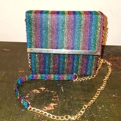 Multi-Colored Shimmer Crossbody Bag. Never Worn Multicolor Crossbody Shoulder Bag For Party, Multicolor Crossbody Shoulder Bag For Evening, Evening Multicolor Shoulder Bag With Adjustable Strap, Elegant Multicolor Bags For Night Out, Party Shoulder Box Bag With Adjustable Strap, Multicolor Crossbody Bag For Formal Occasions, Formal Multicolor Crossbody Bag, Formal Multicolor Crossbody Shoulder Bag, Multicolor Square Shoulder Bag For Evening