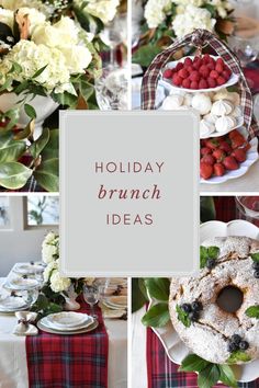 holiday brunch ideas with flowers and berries on the table for guests to enjoy