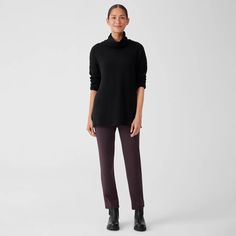 Structured and streamlined, our best-selling slim pant that reinvents layering. In stretch ponte made with Tencel™ Lyocell. Easy to live in—and easy to wash. Made in a Fair Trade Certified™ factory. Petite Models, Ponte Fabric, Professional Wear, Ponte Pants, Long Blazer, Cashmere Turtleneck, Casual Dinner, Slim Fit Pants, Crew Neck Top