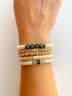 "To Order: -Measure your wrist using a soft tape measure. Add half an inch to your wrist size for a bracelet that will fit snug against the wrist. Add an inch if you'd like a loose fitting bracelet that will roll on the wrist. -Select the length and the quantity. Each bracelet is priced individually unless you choose the \"Stack of Five\" option. These items are made to order, please allow 3-5 business days for the item to ship. Please feel free to reach out to me with any additional customizati Bracelet Diy Ideas, Bracelet Business, Heishi Bracelet, Stack Bracelet, Bracelet Diy, Heishi Beads, Reach Out To Me, Bracelet Ideas, Tube Beads