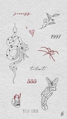 an image of some tattoos on the back of a sheet of paper with writing in red ink