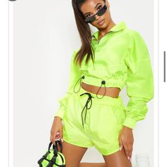 New Without Tags Lime Green Gym Shorts Green Gym Shorts, Green Gym, Shell Suit, Matching Sets Outfit, Affordable Fashion Women, Tracksuit Tops, Green Outfit, Suit Fabric, Cool Jackets