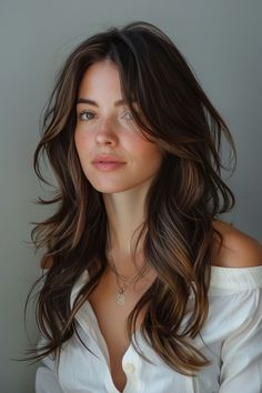 Long Hairstyles Oval Face, Long Brown Hair Wedding, Ashtin Earle Hair, Light Brown Hair Dark Eyebrows, Brunette Fine Hair, Long Hair With Curtain Bangs And Layers, Brown Hair Looks, Blond Balayage