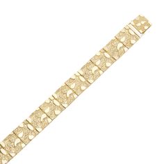 Here's a meaningful gift for Nugget Bracelet collectors. From our Bracelet collection, this 10K Yellow Gold Nugget Textured Rectangle Edge Link Bracelet features Shiny & Diamond Cut finish. Product Details: Metal: Real 10K Gold 5.5mm - 11.81 grams (1.47 g/in) 8.0mm - 16.36 grams (2.04 g/in) 9.0mm - 17.25 grams (2.15 g/in) 11mm - 17.80 grams (2.22 g/in) 13.5mm - 25.47 grams (3.18 g/in) 16mm - 30.73 grams (3.84 g/in) Length: All weight are written in 8" version. The weight will change depending on Rectangular Gold Bracelet With 17 Jewels, Classic Bracelets With Decorative Band For Formal Occasions, Classic Formal Bracelets With Decorative Band, Classic Rectangular Bracelets For Anniversary, Classic Bracelets With Decorative Band As Gift, Yellow Gold Rectangular Bracelet For Anniversary, Gold Rectangular Bracelets For Formal Occasions, Yellow Gold Bracelet For Anniversary, Rectangular Diamond Cut Wedding Bracelets