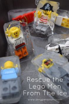 some legos are sitting in plastic bags on a table with the caption rescue the lego men