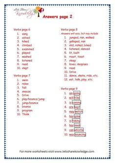 the answer sheet for answers page 2