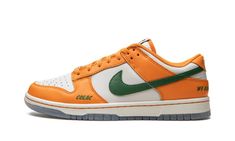 The Nike Dunk Low “Florida A&M” is a colorway of the classic sneaker that features the colors of Florida A&M’s athletic teams on its design.  Released alongside a collection of Dunks in colorways inspired by HBCUs (Historically Black Colleges and Universities), including Tennessee State University, Clark Atlanta, and Carolina A&T, the “Florida A&M” Dunk Low features a mismatched color block with orange, green, and white on its leather panels.  The overlays appear in orange leather while the base is designed in cream-colored leather.  A green leather Swoosh is found on both sides of the shoe.  Branding specific to Florida A&M University, including “1887” embroidery on the heel, “We Bragg Different” embroidery on the heel, and a Florida A&M Rattlers logo on the tongue tag all contribute to t Most Popular Nike Shoes, Popular Nike Shoes, Air Max Plus Tn, Jordan 9 Retro, Dr Shoes, Nike Models, Baskets Nike, White Wolf, Air Max Plus