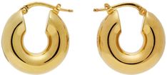 Pair of handcrafted sterling silver hoop earrings in gold-tone. Logo engraved at hinged-post fastening. D0.75 in Supplier color: Gold Sterling Silver Hoop Earrings, Sterling Silver Hoops, Casual Street Style, Round Earrings, Silver Hoops, Jil Sander, Silver Hoop Earrings, Sanders, Luxury Handbags