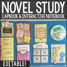 an interactive notebook is shown with the title novel study lapbook and interactive notebook editible