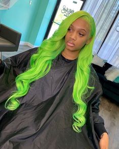 @GangShit9090 🔥 Follow me for more ! Green Frontal Wig, Green With Blacklace Front Wigs, Lime Green Wig Install, Neon Green Wig, Green Ombre Wig, Green Wig, Red Wigs, Human Virgin Hair, Frontal Hairstyles