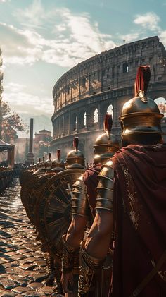 two roman soldiers are standing in front of the colossion