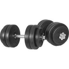 two black dumbbells are shown against a white background