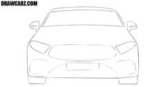 the front view of a car drawn by drawcarz on white paper with black ink