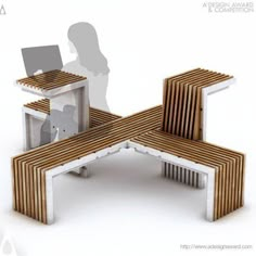 a computer desk made out of wooden slats