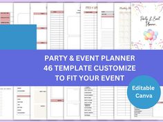 the party and event planner is shown with text that reads, 46 template customize to fit your event