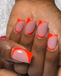 Cute Simple Orange Nails, Short Orange Nail Designs, Short Orange Acrylic Nails, Orange Short Nails, Orange Nails Short, Short Orange Nails, Princess Hands, Chicago Ideas, Clear Lipgloss