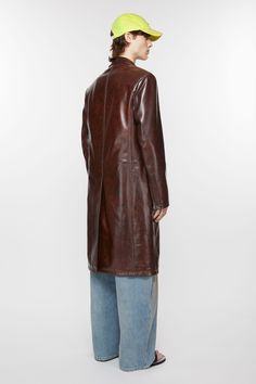 Classic Leather Jacket With Concealed Fastening For Winter, Classic Fall Leather Jacket With Concealed Fastening, Winter Business Leather Jacket With Concealed Fastening, Winter Business Leather Jacket With Concealed Front, Sleek Brown Business Outerwear, Sleek Brown Leather Outerwear, Suit Jacket Dress, Single Breasted Coat, Shoes With Jeans