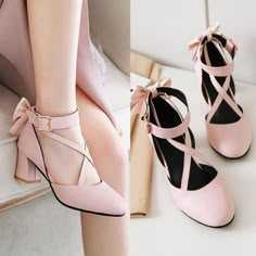 Sweet Lolita Bow High Heel Shoes on Storenvy Sepatu Pump, Bow High Heels, Mode Shoes, Dr Shoes, Cute Shoes Heels, Kawaii Shoes, Fancy Shoes, Cute Heels, Girly Shoes