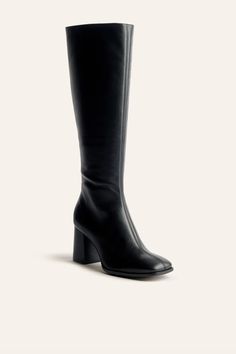 90s Boots, Sustainable Shoes, Black Knee High Boots, Square Toe Boots, Square Toe Heels, Trending Boots, Knee Boot, Shoe Inspo, Black Knees