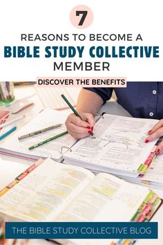 a person sitting at a table with books and pencils on it, reading the bible