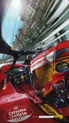 a painting of a ferrari racing car in motion