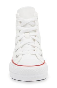 A canvas sneaker with a high-top silhouette offers ‘70s-inspired appeal and features an EVA foam platform midsole. Cushioned EVA footbed with arch support Textile upper/synthetic lining and sole Imported White Canvas Platform Sneakers With Vulcanized Sole, Converse Cotton Lace-up Platform Sneakers, Mid-top Canvas Platform Sneakers, White Mid-top Cotton Canvas Shoes, White Cotton High-top Sneakers With Branded Insole, Converse High-top Canvas Platform Sneakers, White Canvas Platform Sneakers With Rubber Sole, White Canvas Platform Sneakers With Laces, High-top Cotton Canvas Shoes With Platform