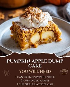 pumpkin apple dump cake with whipped cream on top