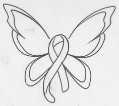 a drawing of a butterfly with a ribbon on it