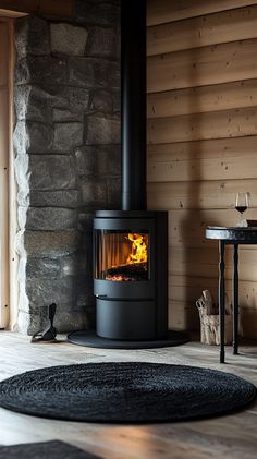 A beautifully designed wood stove adding warmth and style to a cozy living room setting.