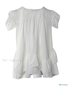 OrcaJump - Chic Ruffled Hem Ruched Top with Puff Sleeves Billowy Ruffled Tops For Summer, Billowy Ruffled Summer Tops, Summer Billowy Ruffled Tops, White Ruffled Cotton Peasant Top, White Cotton Peasant Top With Ruffles, Flowy Puff Sleeve Top With Ruffles, Flowy Ruffled Puff Sleeve Top, White Ruched Short Sleeve Blouse, Billowy Casual Ruffled Tops