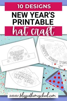 10 Free Printable New Year's Eve Hats for Kids New Years Childrens Church Craft, New Years Hat Craft For Kids, New Years Kids Activities Free Printable, Printable New Years Eve Hats, Nye Party Hats, New Year’s Eve Printables For Kids, New Year’s Eve Free Printables, Party Hat Craft, Diy New Years Party