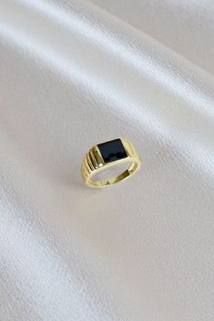 Stand out in the new bold and gold ring. The design features a black square enamel in a 14k gold vermeil signet ring for a retro style. Wear every day to define your signature look.  -Enamel -14K Gold Vermeil  -Gift box included Mejuri Rings, Black Statement Ring, Printable Ring Sizer, Signet Rings, Gold Statement Ring, Gold Signet Ring, Signature Look, Pretty Rings, Affordable Jewelry