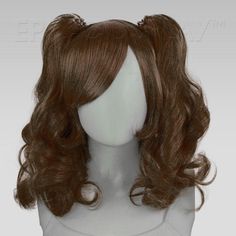 Rhea Medium Brown Pigtail Wig Set This Medium Brown pigtail wig set uses our 14" Chronos style as a base for two of our 20" clip-on ponytails to create a a fun and versatile pigtail style. The base wig is a short bob cut style that frames the face and can be worn independently, with only one clip, or with both clips. Each 20" ponytail comes with a large alligator claw clips at its base, making it easy to attach onto any portion of the base wig where there is wefting. Clip the ponytails of this M Brown Wolf Cut Wig, Two Pigtails Wig, Brown Curly Ponytail, Brown Pigtails, Bob Cut Styles, Pigtail Wig, Short Bob Cut, Short Bob Cuts, Two Ponytails